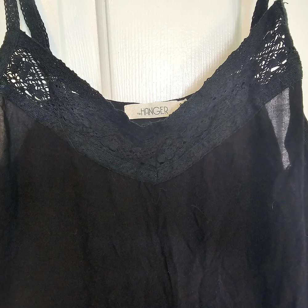 The Hanger Black Beach Cover-up Sheer Slip Dress w/ Zig Zag Pattern Women's Sz S